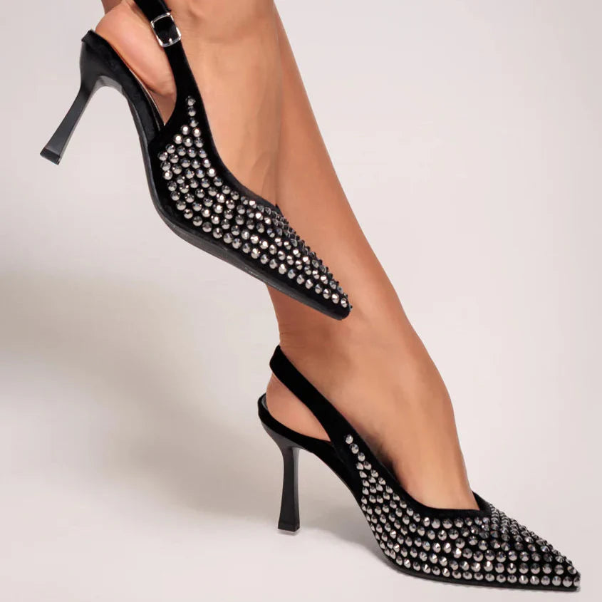 Escarpins à bride arrière avec zircons - Brown - taille 40 - vue 11