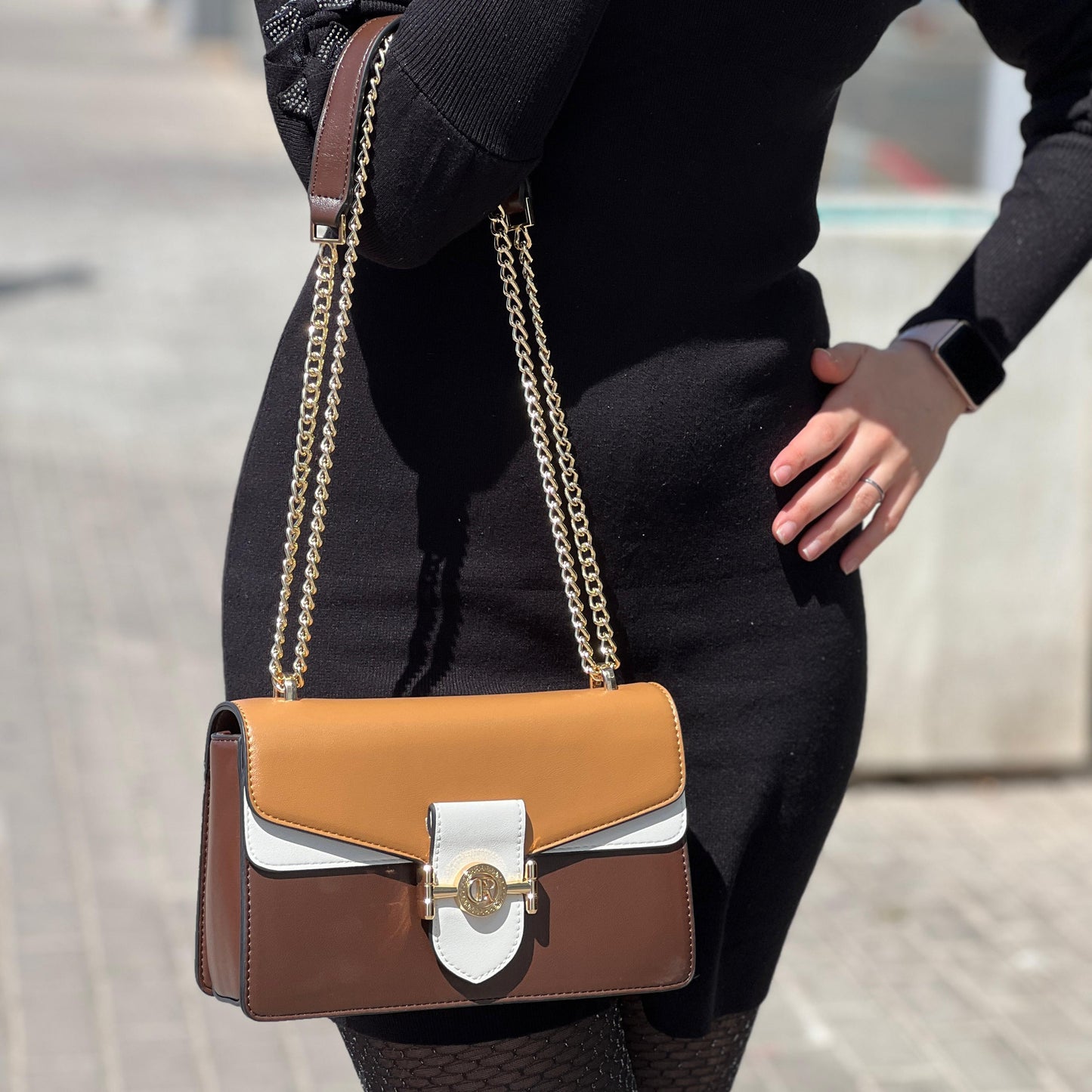 Sac à bandoulière Avec Rabat Chic Importation - Kaki/Apricot