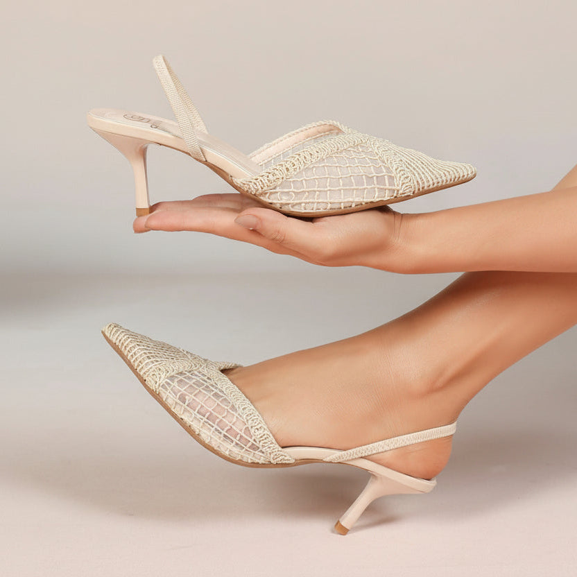 Escarpins en mesh texturé à bride derrière - Beige - taille 40 - vue 11