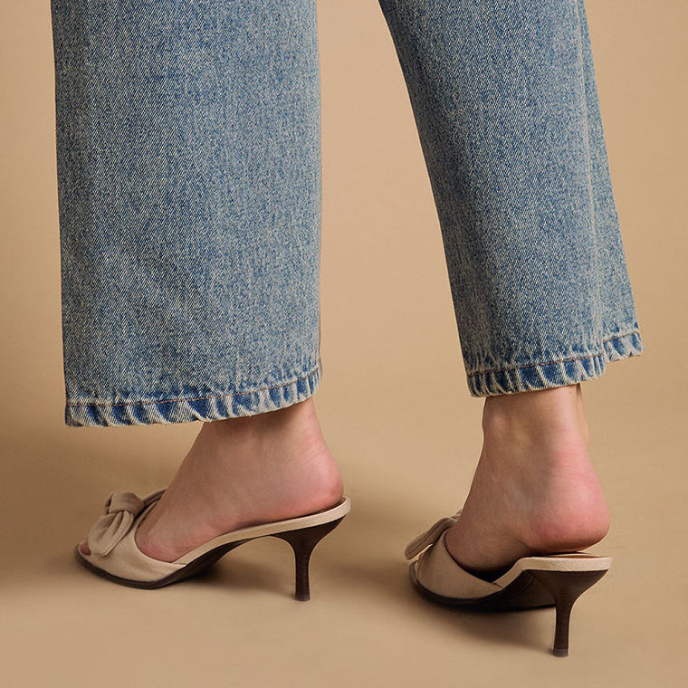 Mules à Talon Kitten et Nœud en Suédine - Beige - taille 38 - vue 9