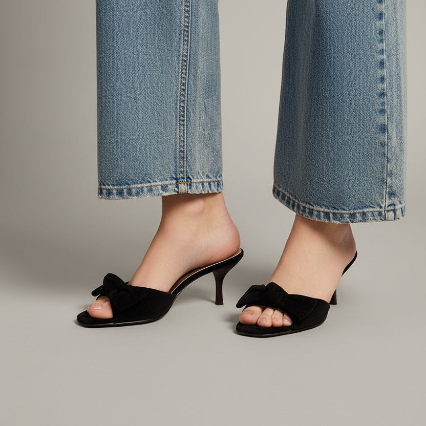Mules à Talon Kitten et Nœud en Suédine - Noir - taille 41 - vue 6