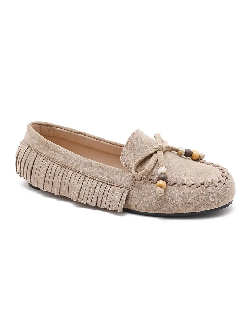 Mocassin à franges et noeud décoratif - Kaki - taille 37 - vue 8