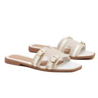 Mulle à empeigne géométrique et boucles décoratives - Camel - taille 41