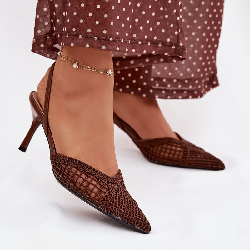 Escarpins en mesh texturé à bride derrière - Brown - taille 36 - vue 13