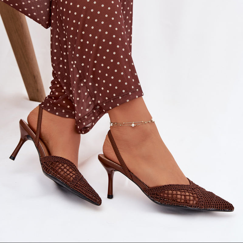 Escarpins en mesh texturé à bride derrière - Brown - taille 37 - vue 14