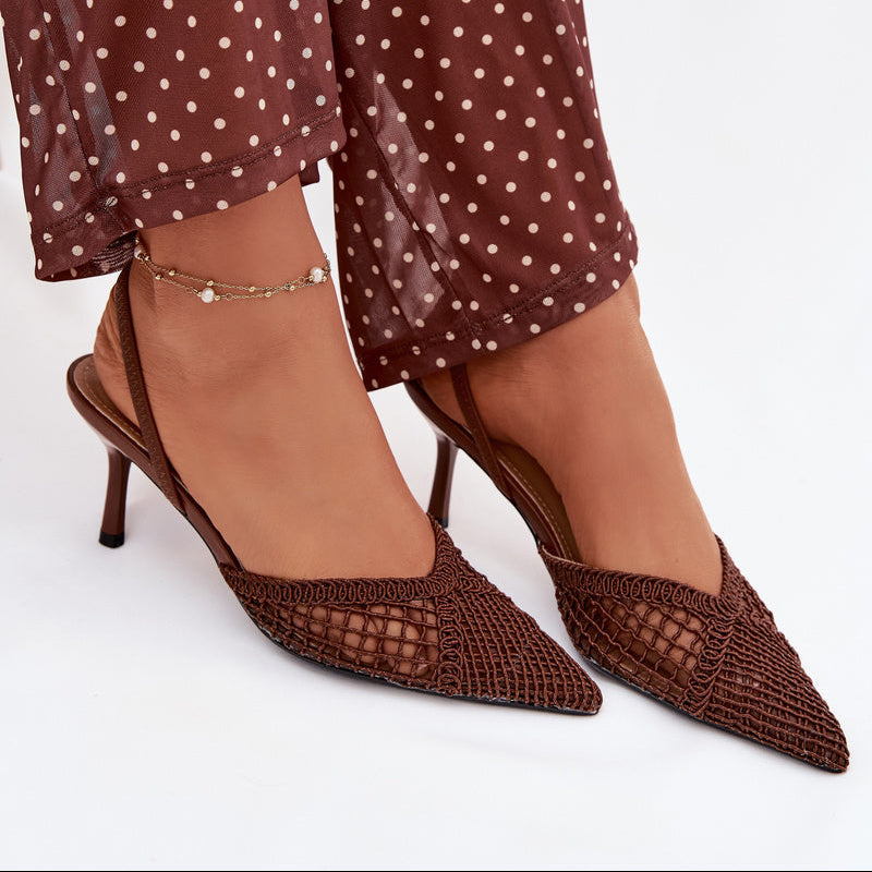Escarpins en mesh texturé à bride derrière - Brown - taille 38 - vue 15