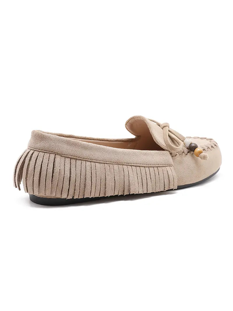 Mocassin à franges et noeud décoratif - Kaki - taille 38 - vue 9