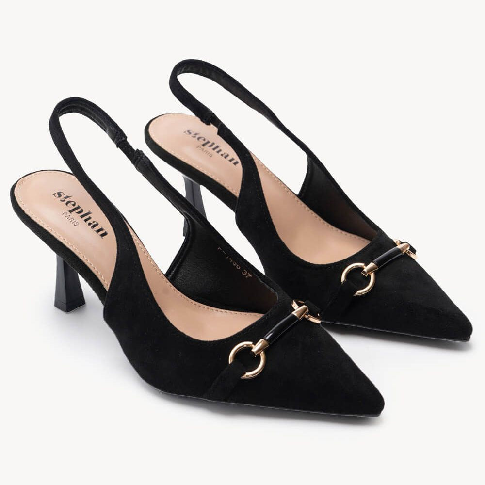 Escarpins Slingback à Mors Doré - Noir - taille 38 - vue 3
