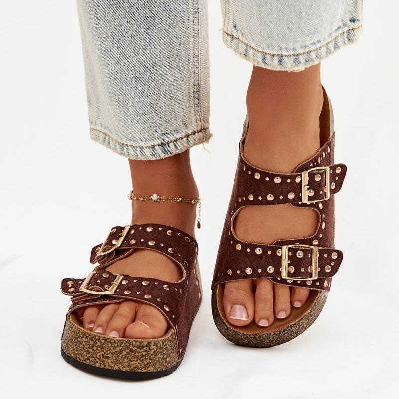 Sandales Tendance à Double Bride - Camel - taille 41