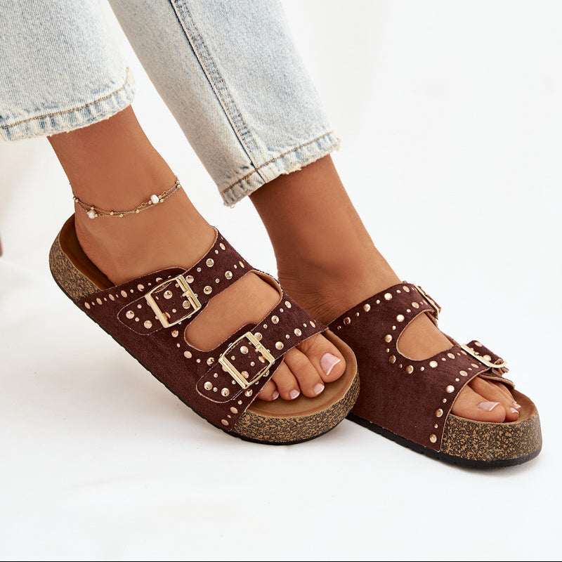 Sandales Tendance à Double Bride - Camel - taille 41