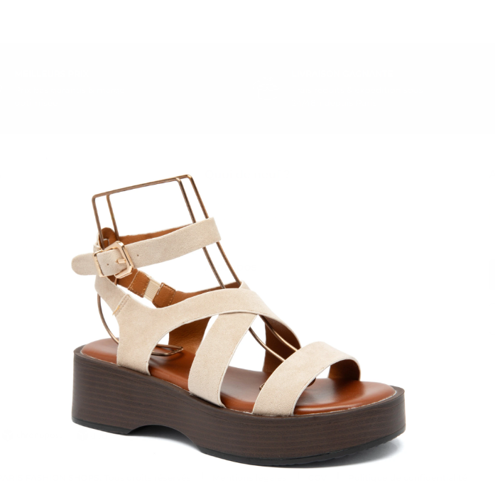 Sandales femme à larges brides croisées - Beige - taille 41 - vue 12