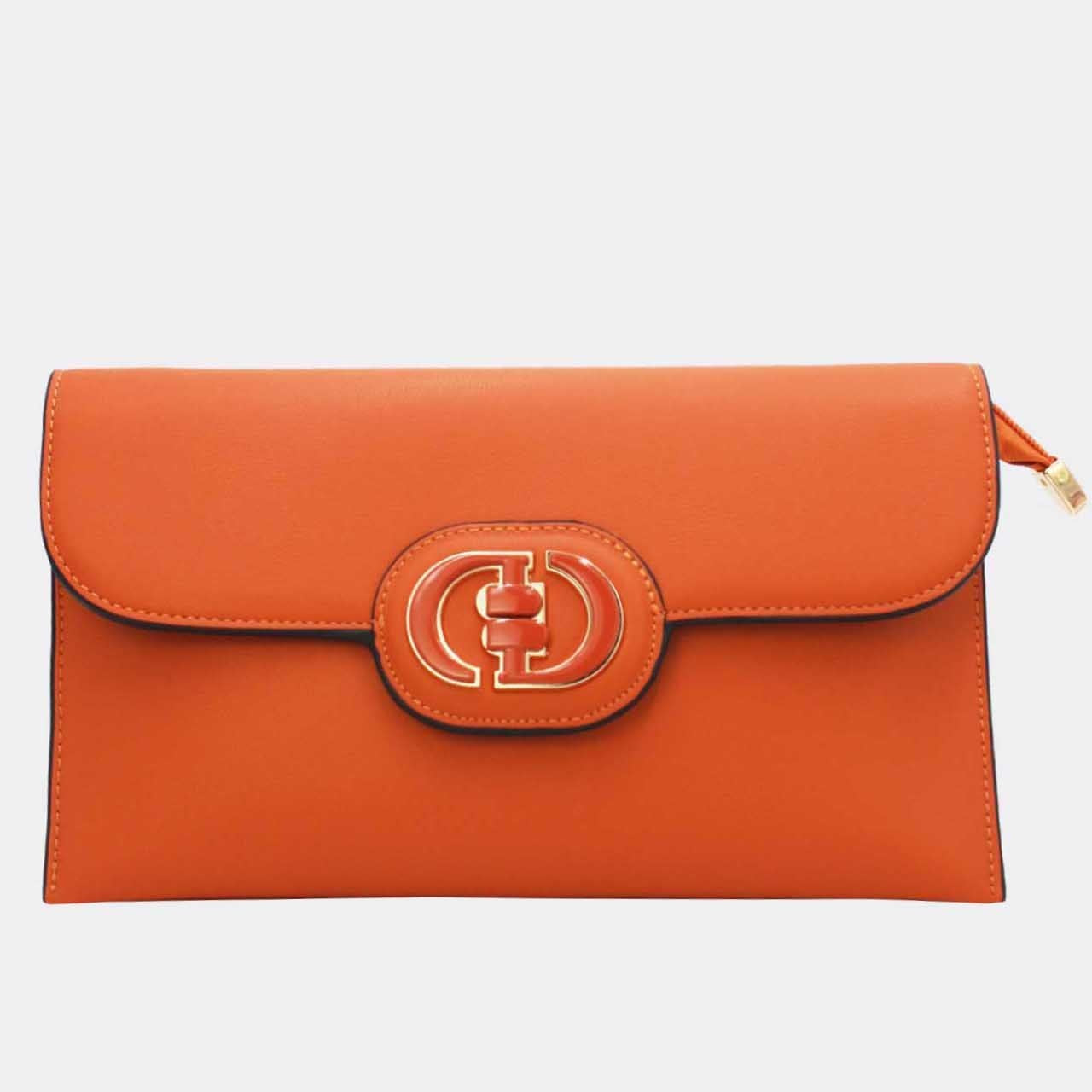 Pochette Rabat Argentée — Médaillon Signature & Chaîne - Orange