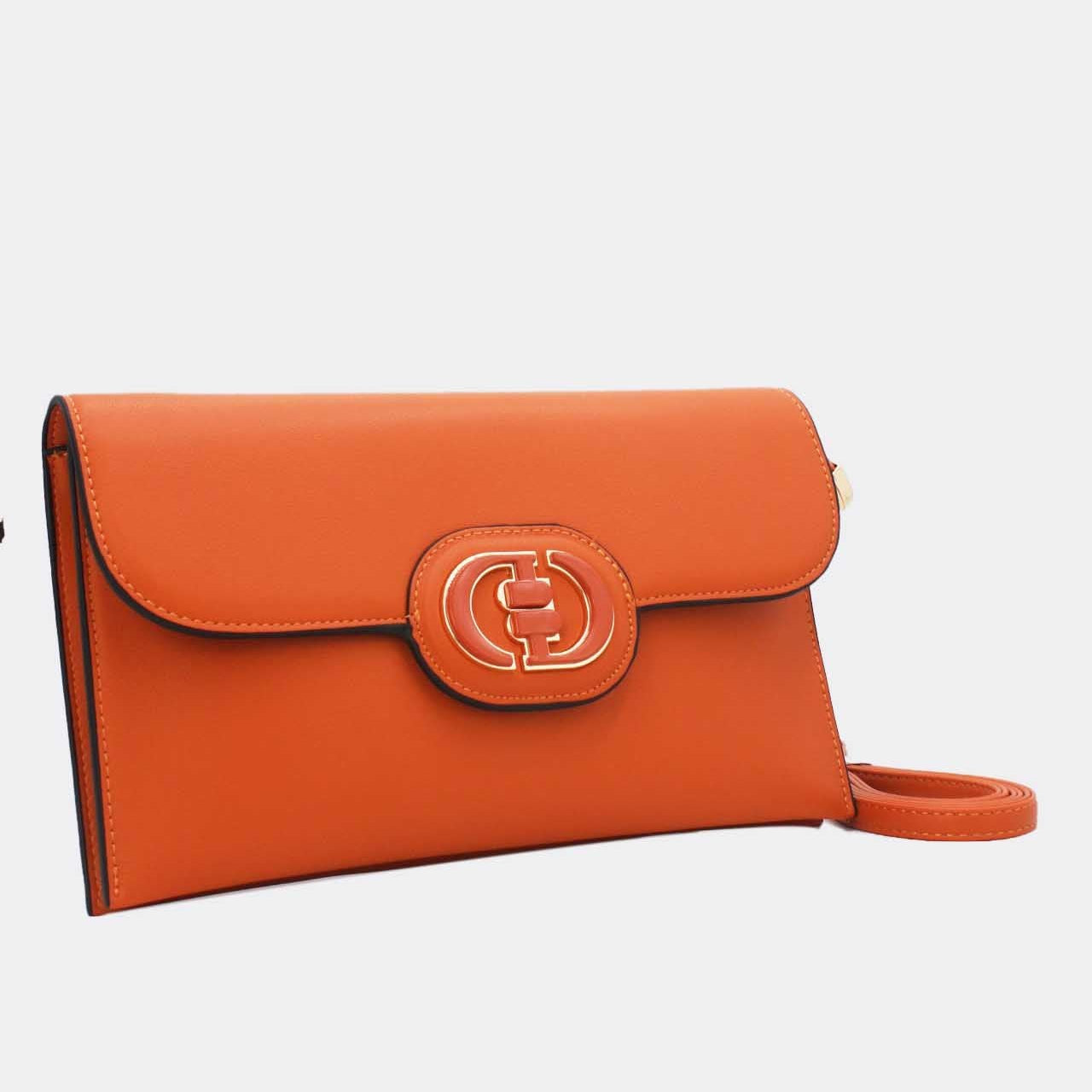 Pochette Rabat Argentée — Médaillon Signature & Chaîne - Orange