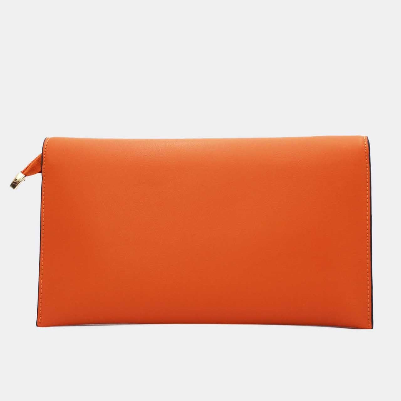 Pochette Rabat Argentée — Médaillon Signature & Chaîne - Orange