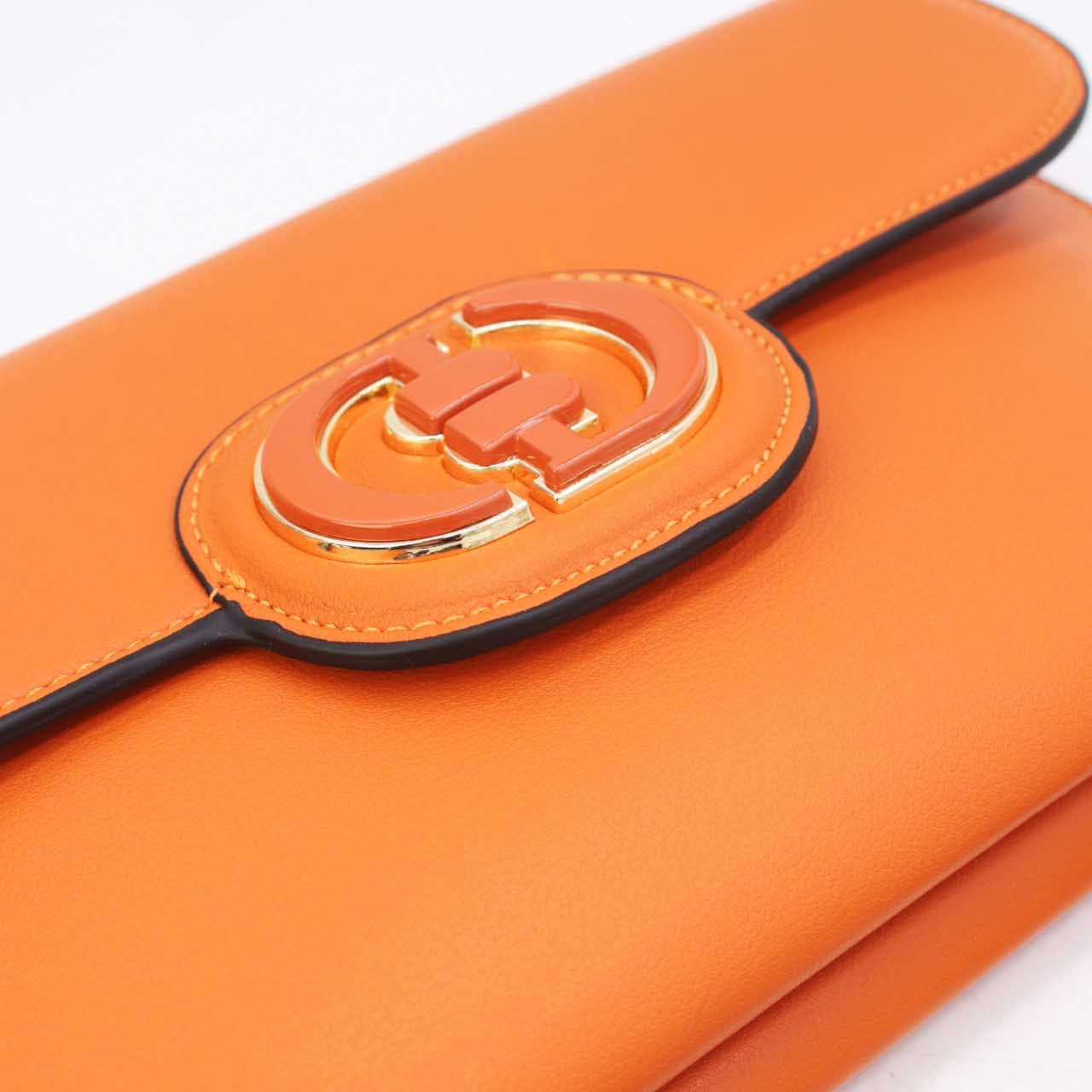 Pochette Rabat Argentée — Médaillon Signature & Chaîne - Orange