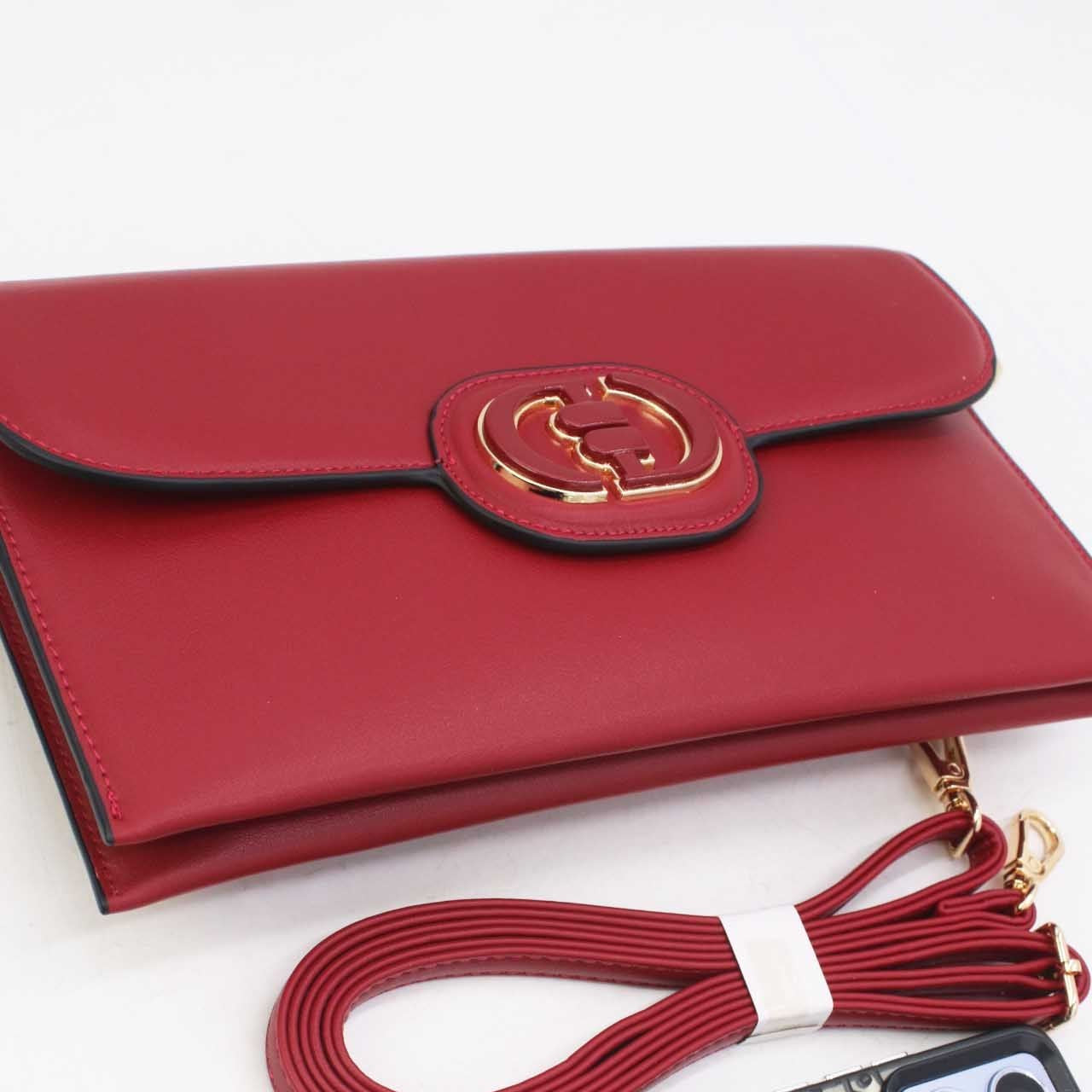 Pochette Rabat Argentée — Médaillon Signature & Chaîne - Orange