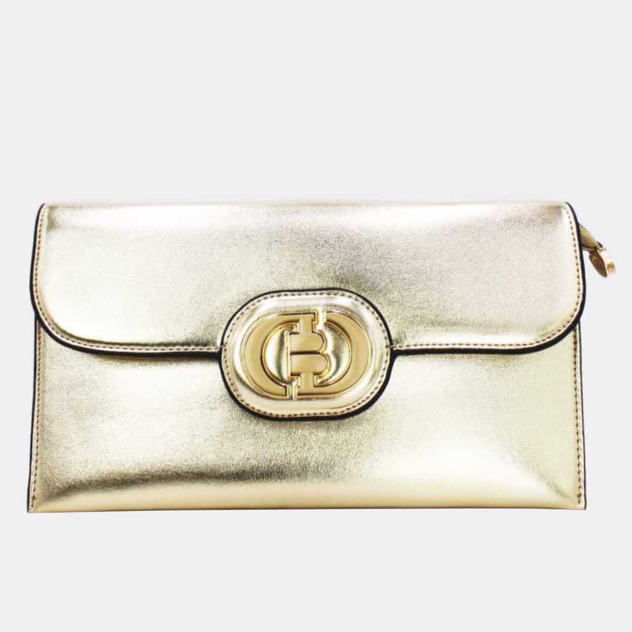 Pochette Rabat Argentée — Médaillon Signature & Chaîne - Orange
