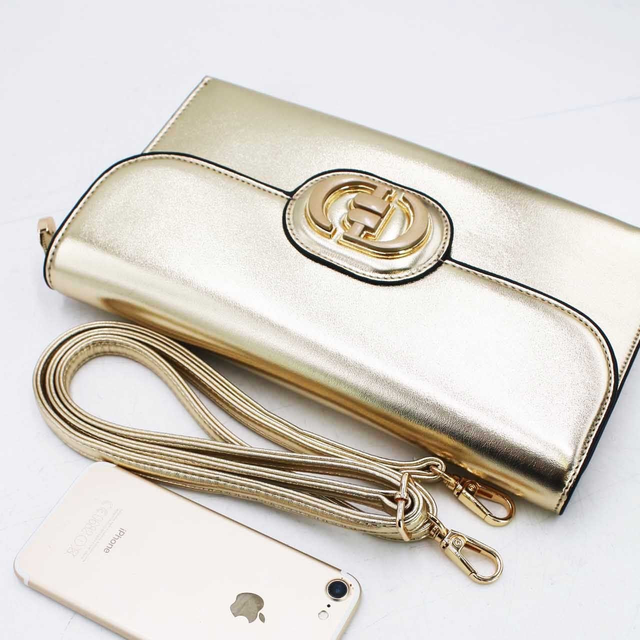 Pochette Rabat Argentée — Médaillon Signature & Chaîne - Orange