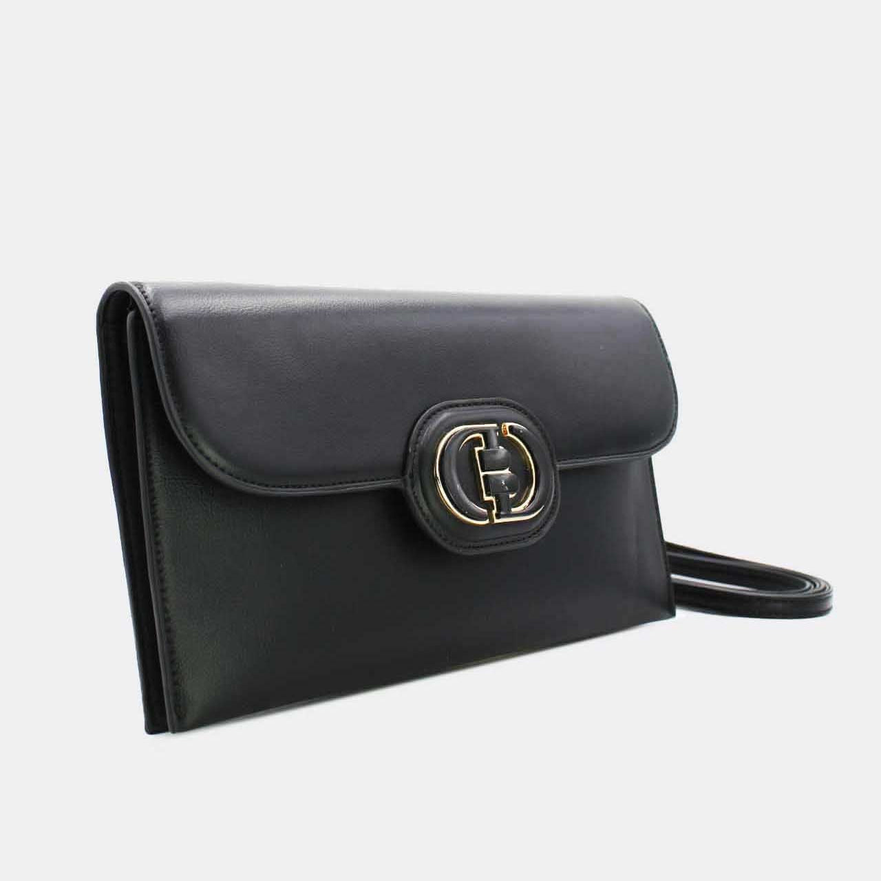 Pochette Rabat Argentée — Médaillon Signature & Chaîne - Noir - vue 1