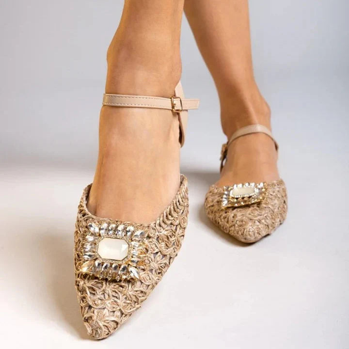 Ballerines Tressées avec Bride et Ornement - Or - taille 39 - vue 10