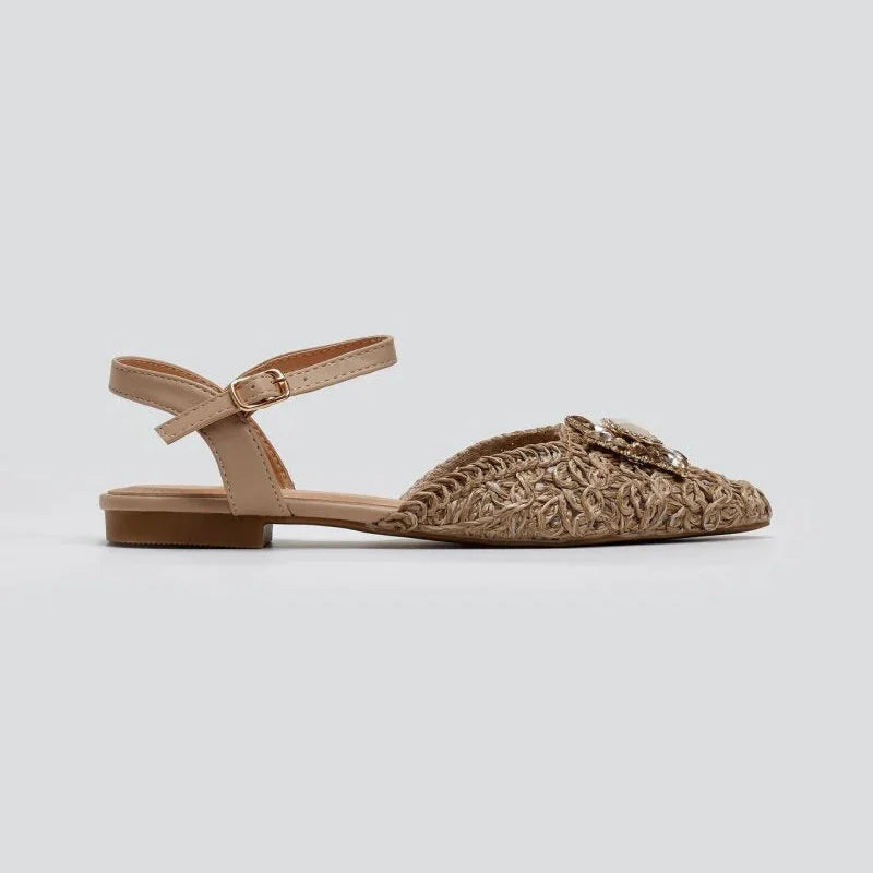 Ballerines Tressées avec Bride et Ornement - Taupe - taille 40 - vue 17