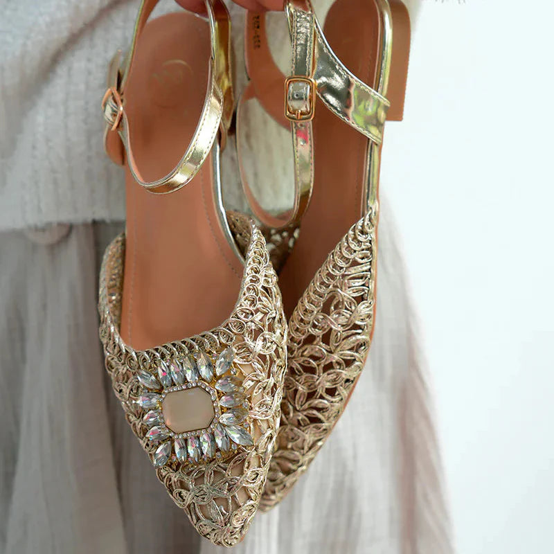 Ballerines Tressées avec Bride et Ornement - Or - taille 37 - vue 8