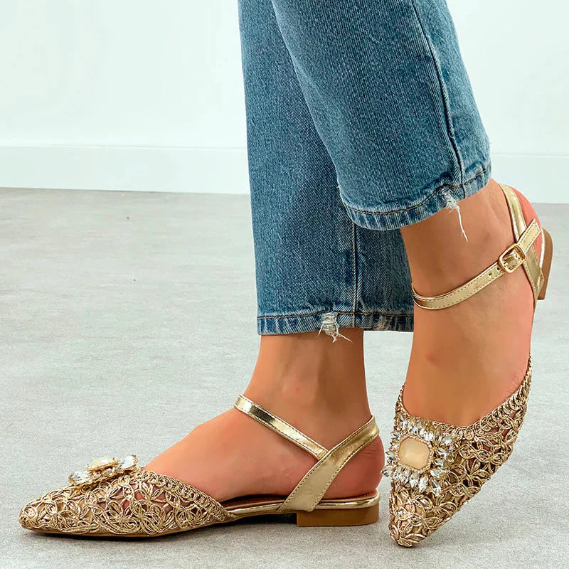 Ballerines Tressées avec Bride et Ornement - Or - taille 36 - vue 7