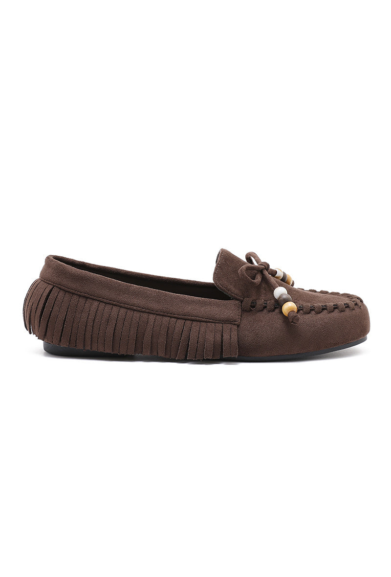 Mocassin à franges et noeud décoratif - Kaki - taille 41 - vue 12