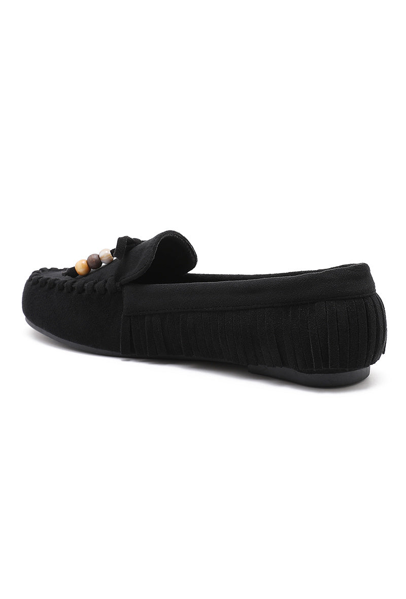 Mocassin à franges et noeud décoratif - Camel - taille 37 - vue 14