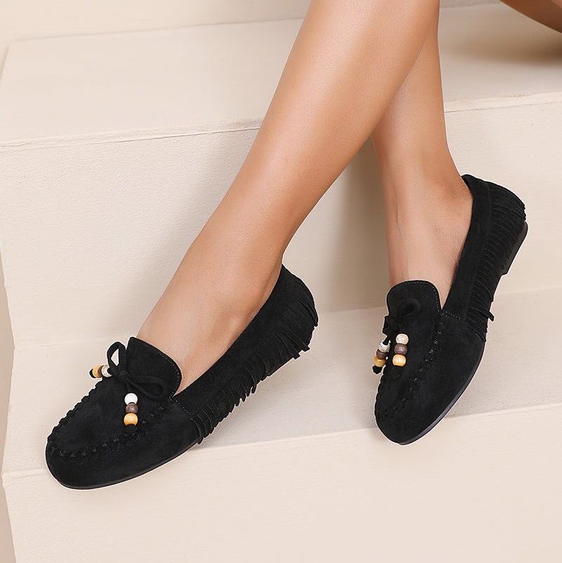 Mocassin à franges et noeud décoratif - Camel - taille 39 - vue 16