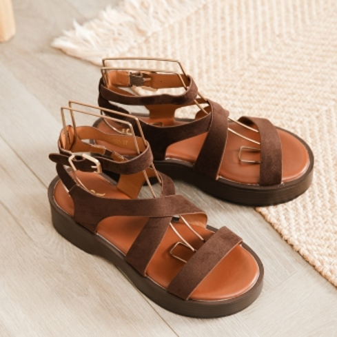 Sandales femme à larges brides croisées - Marron - taille 36 - vue 14