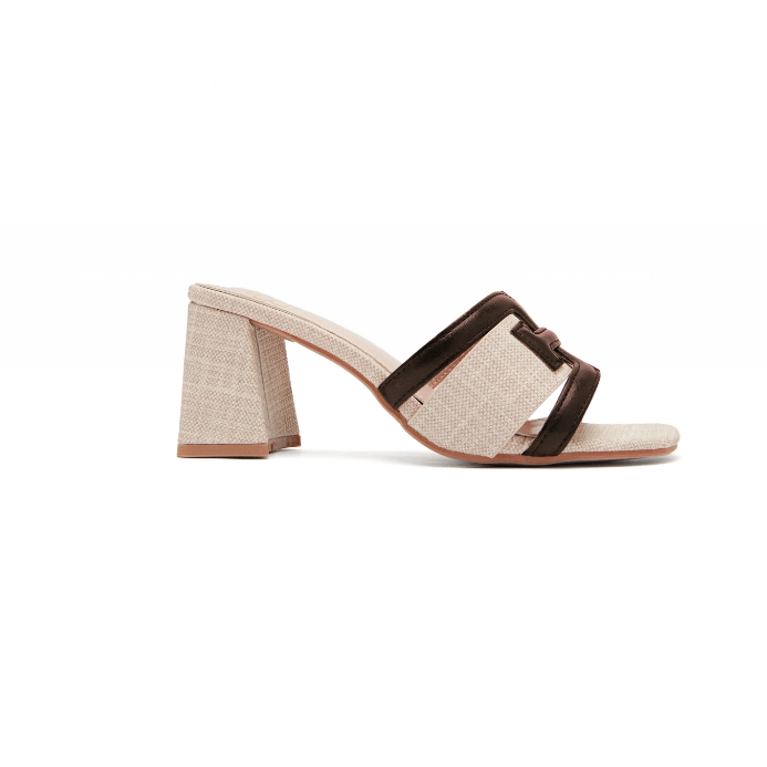 Sandale élégantes à talon épais avec bride tissée et détail beige - Marron - taille 39 - vue 22