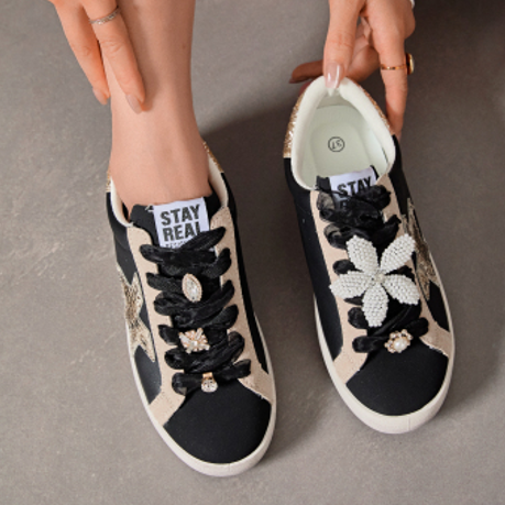 Baskets lacets ruban strassés - Or - taille 37 - vue 14